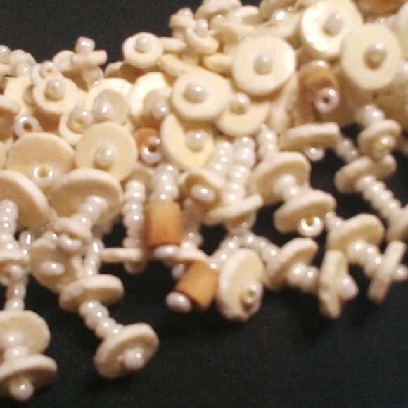 Vintage Artisan Hand Crafted Crochet MOP Ostrich Shell & Wood Beaded Necklace - Picture 12 of 12